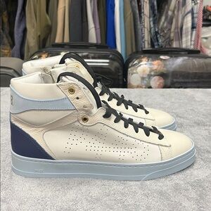 P448 White and Blue “Taylor” High-Top Sneakers